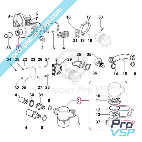 Filtre à air complet pour moteur Lombardini Focs Progress 502