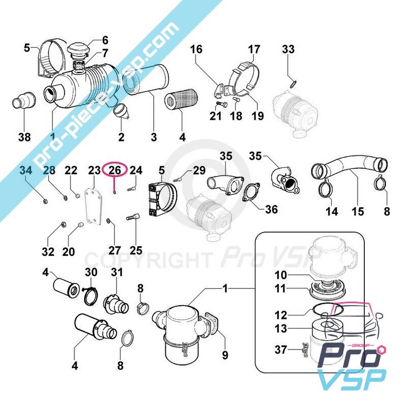 Top air filter support screw washer