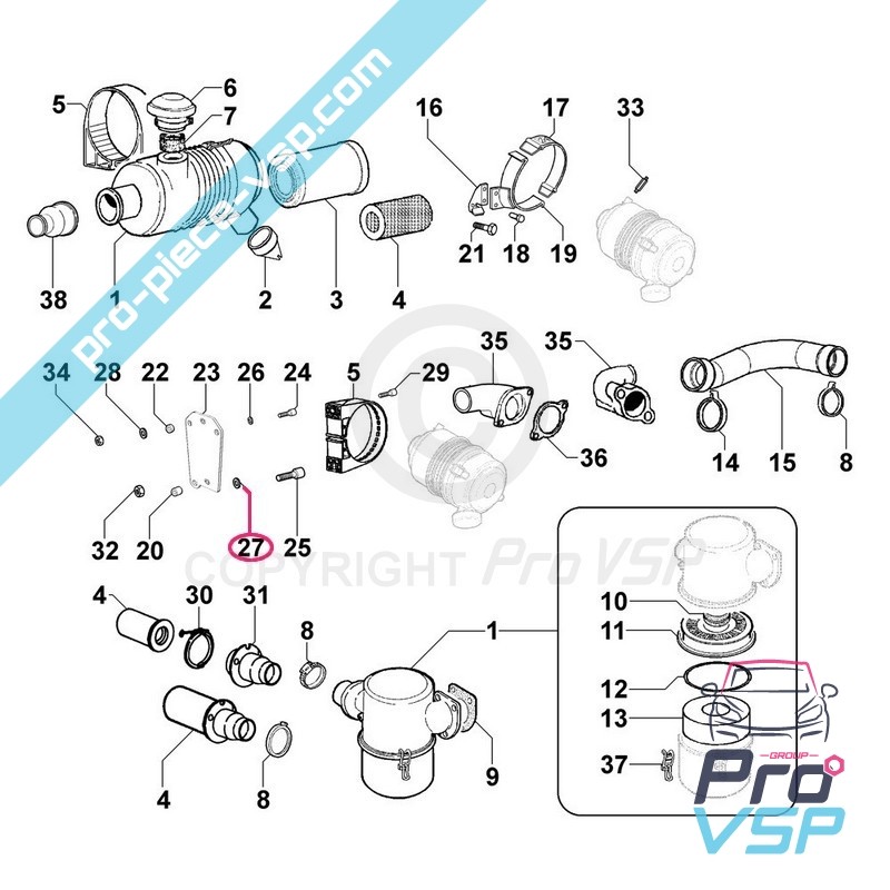 Lower air filter support screw washer