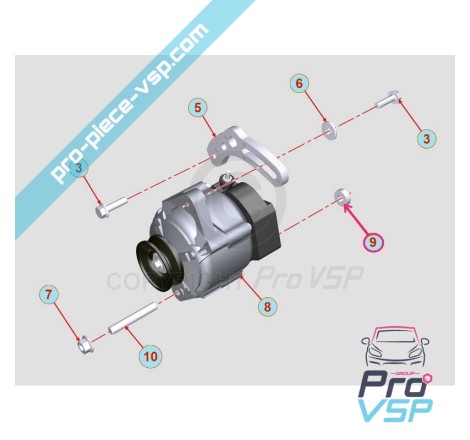 Alternator fixing spacer