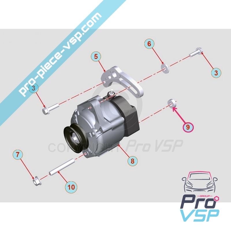Alternator fixing spacer