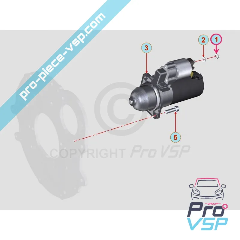 Ecrou cosse + démarreur pour moteur Lombardini Focs Progress 502 523