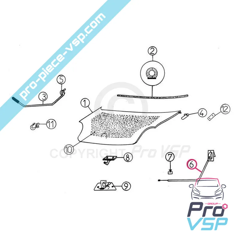 Hood opening zipper for Aixam 500.4 500.5