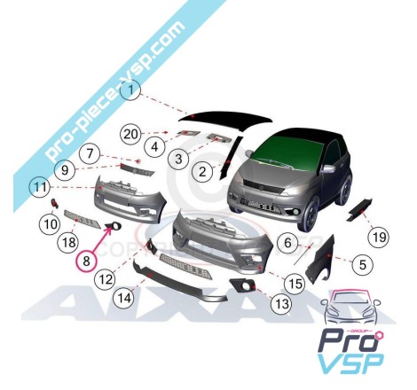 Raia de nevoeiro esquerdo para Aixam City Coupé Sensation (com neblina e fogo diurno)