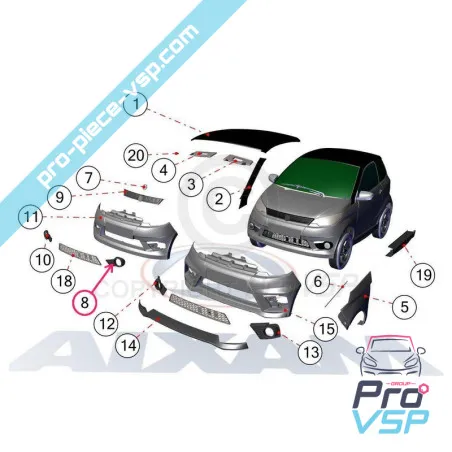 Raia de nevoeiro esquerdo para Aixam City Coupé Sensation (com neblina e fogo diurno)