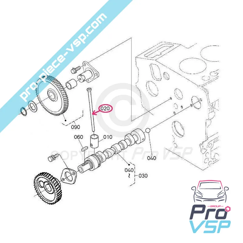 Ventilspindel för Aixam / Motor Kubota Z482 , Z482-E4b, Z602 , Z602-E4b