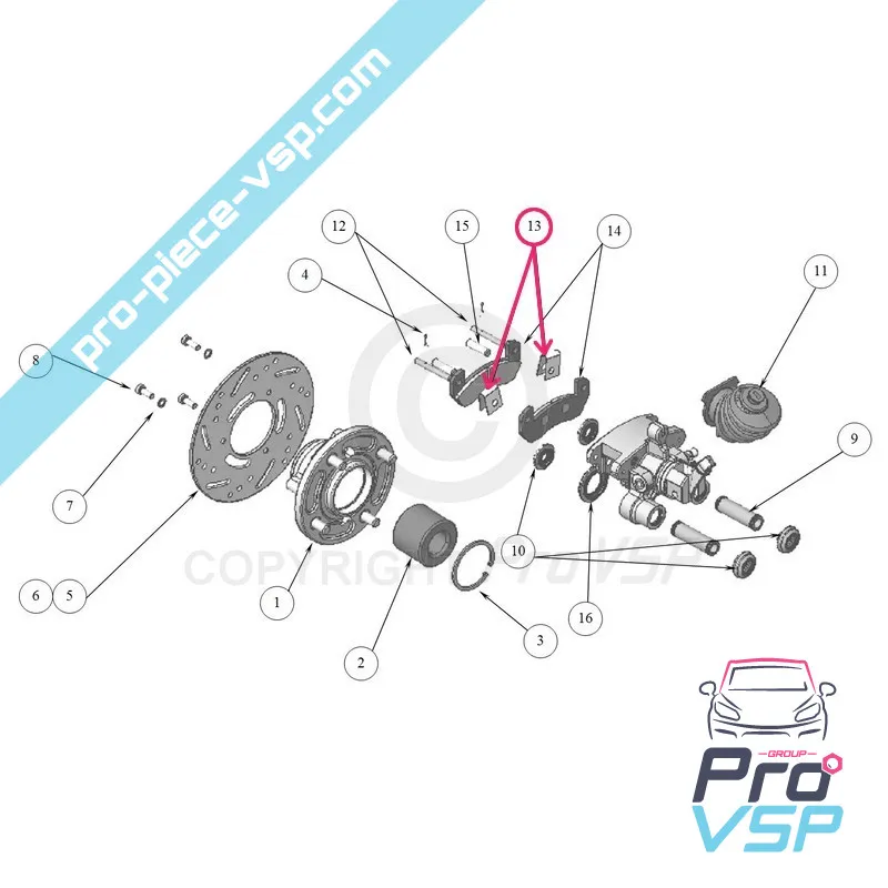 Rear brake platelet spring for Ligier Nova , Xtoo 1 , Xtoo 2 , Xtoo Max , Xtoo R , Xtoo S , Xtoo RS , Optimax