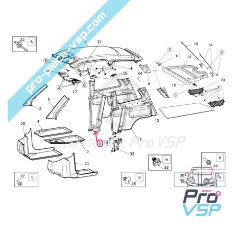 Garniture de coffre droite pour Ligier JS50 / Phase 1 , 2 , 3