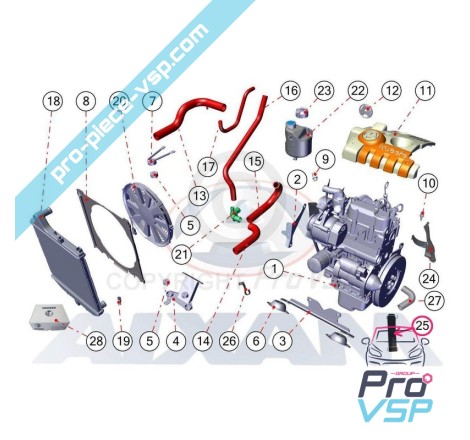 Alça de filtro de ar para Aixam / Motor Kubota Z482-E4b