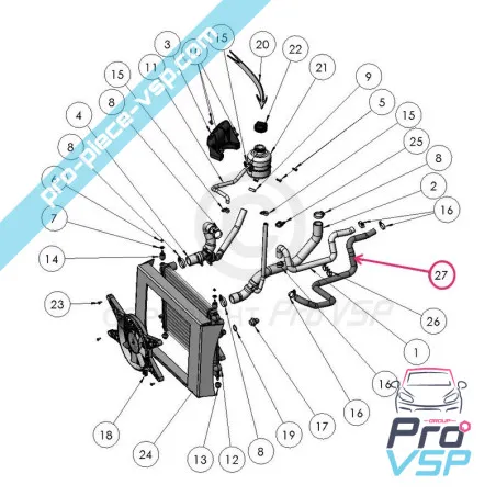 Mangueira de aquecimento para Ligier Xtoo R , Xtoo S , Xtoo RS , Optimax 2 / Motor Lombardini Focs Progress
