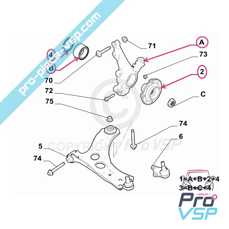 Pivot de fusée avant droite pour Citroën Ami 2ème montage / Opel Rocks-E / Fiat Topolino