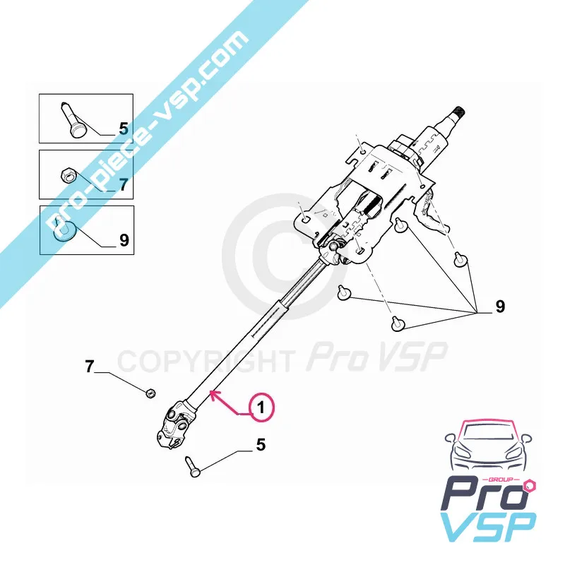 Steering column for Citroën Ami 2nd editing / Opel Rocks-E / Fiat Topolino