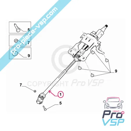 Steering column for Citroën Ami 2nd editing / Opel Rocks-E / Fiat Topolino