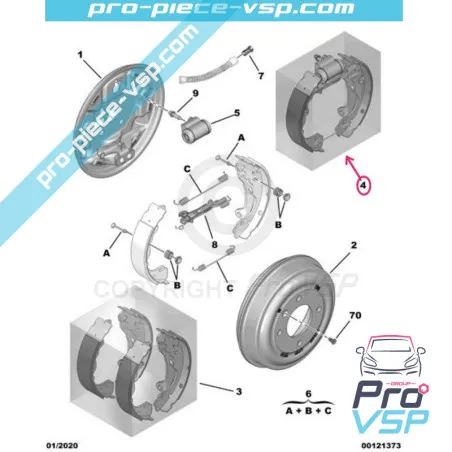 Bakre bromsbackar för Citroën Ami / Opel Rocks-E / Fiat Topolino / Förmonterade