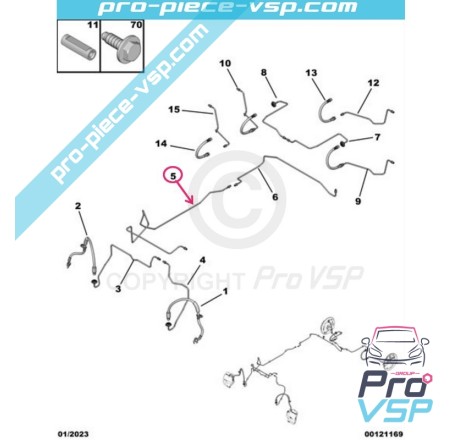 Origem de mangueira de freio central para Citroën Ami / Opel Rocks-E / Fiat Topolino / Parte frontal