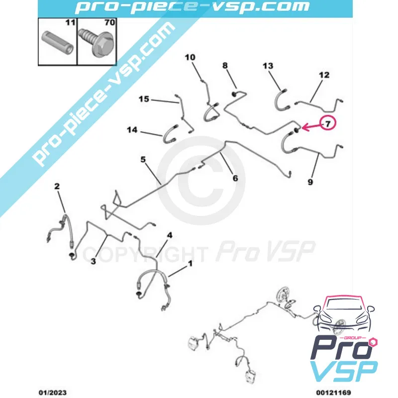 Tuyau de frein arrière gauche origine pour Citroën Ami / Opel Rocks-E / Fiat Topolino