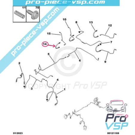 Tuyau de frein arrière droit origine pour Citroën Ami 2ème montage / Opel Rocks-E / Fiat Topolino