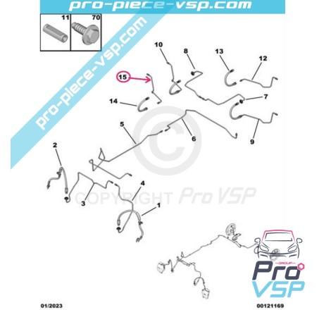 Mangueira de freio traseira Origem para Citroën Ami 2ª edição / Opel Rocks-E / Fiat Topolino