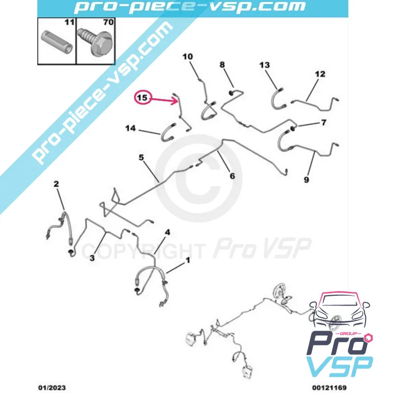 Mangueira de freio traseira Origem para Citroën Ami 2ª edição / Opel Rocks-E / Fiat Topolino
