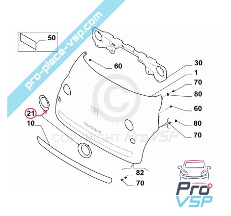 Origem direita do farol hubcase para Fiat Topolino