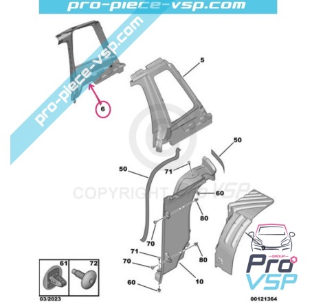 Vestido de Custódia de Interior direito para Citroën Ami / Opel Rocks-E / Fiat Topolino