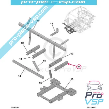 Longeron avant gauche pour Citroën Ami / Opel Rocks-E / Fiat Topolino
