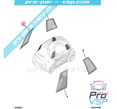 Janela lateral fixa frente à direita para Citroën Ami / Opel Rocks-E / Fiat Topolino