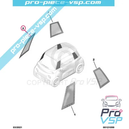 Fast sidofönster fram till höger för Citroën Ami / Opel Rocks-E / Fiat Topolino
