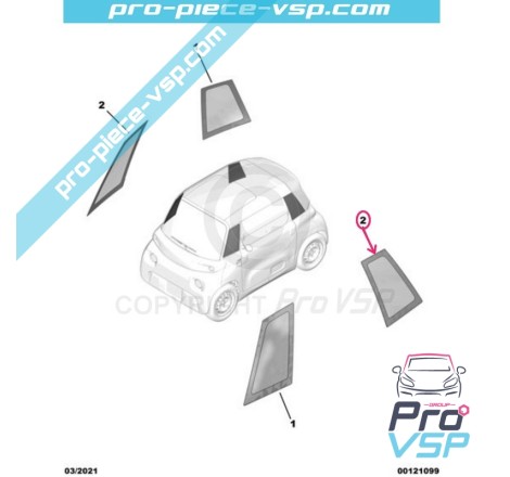 Janela lateral traseira lateral para Citroën Ami / Opel Rocks-E / Fiat Topolino