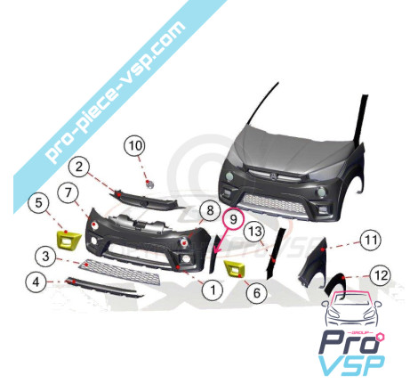 Front extension right of bumper