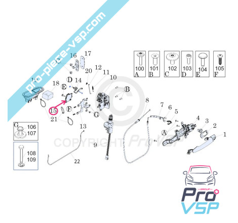 Guide cable door lock left