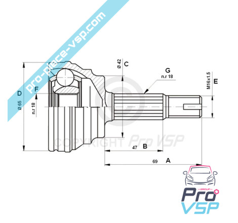 Cardan Head Kit auf Radseite