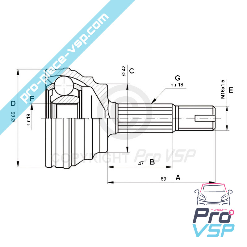 Cardan Head Kit auf Radseite