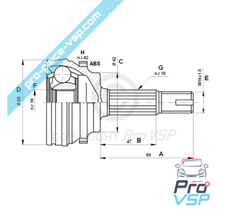 Cardan Head Kit auf Radseite