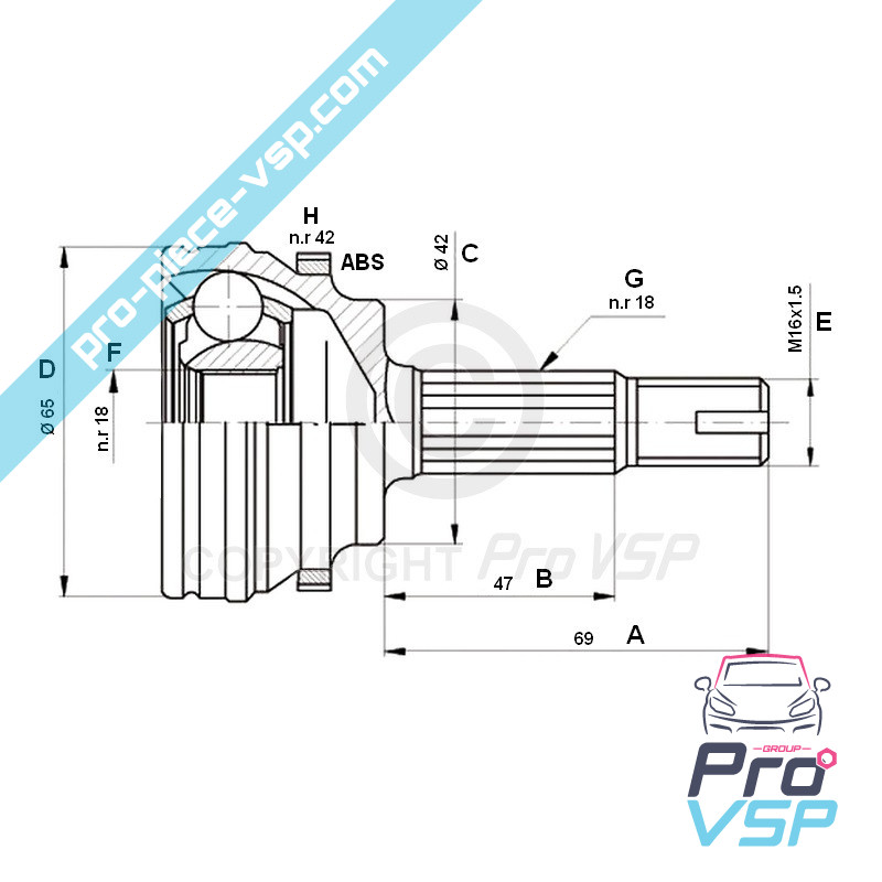 Cardan Head Kit auf Radseite