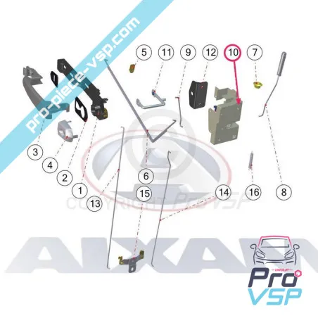 Serrure de porte droite pour aixam