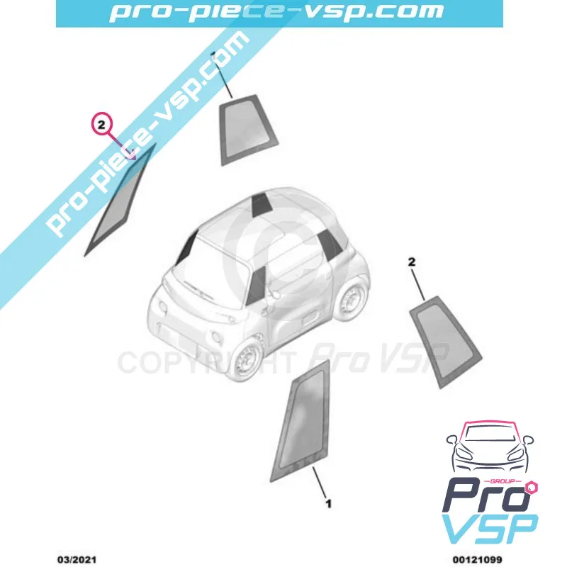 Ventana lateral fija delantera derecha para Citroën Ami / Opel Rocks-E / Fiat Topolino