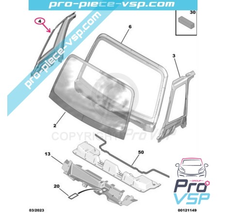 Montant droit baie de pare brise pour Citroën Ami / Opel Rocks-E / Fiat Topolino