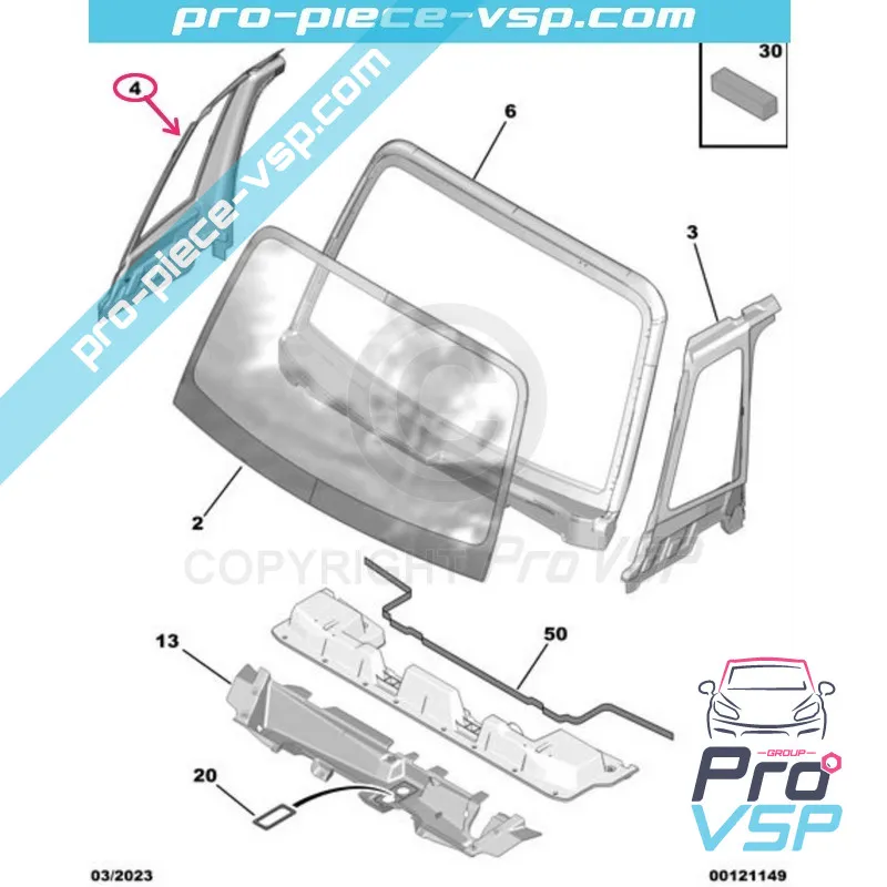 Montant droit baie de pare brise pour Citroën Ami / Opel Rocks-E / Fiat Topolino