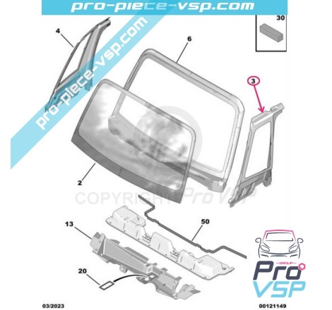 Montant gauche baie de pare brise pour Citroën Ami / Opel Rocks-E / Fiat Topolino