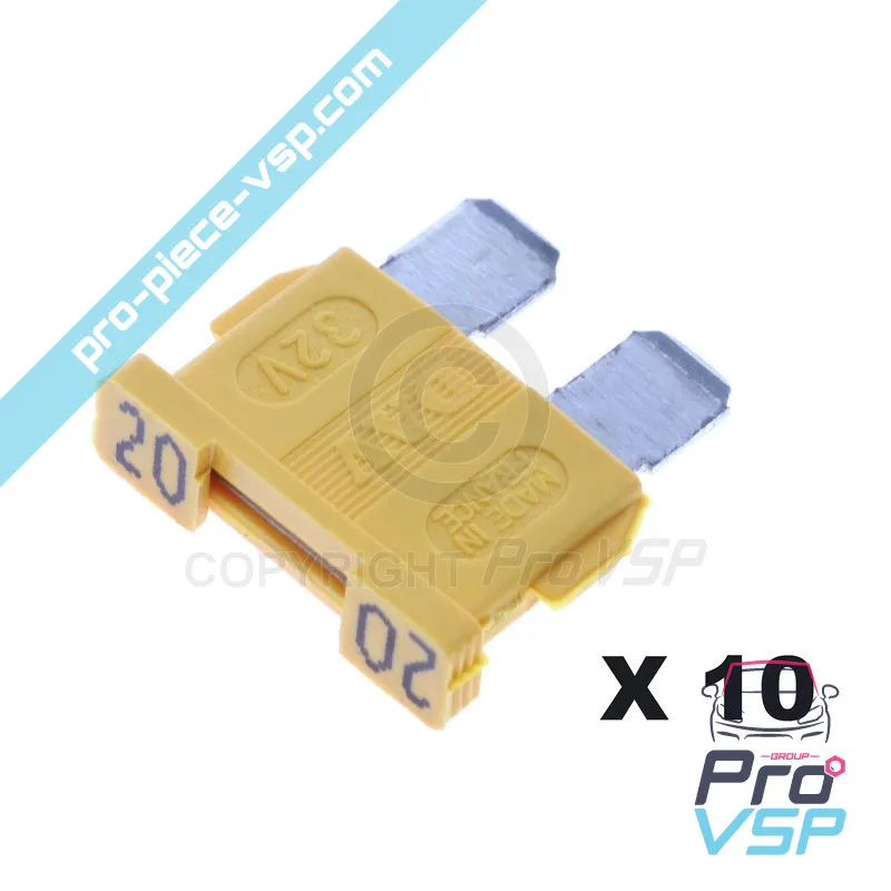 Lot de 10 fusibles jaune 20A