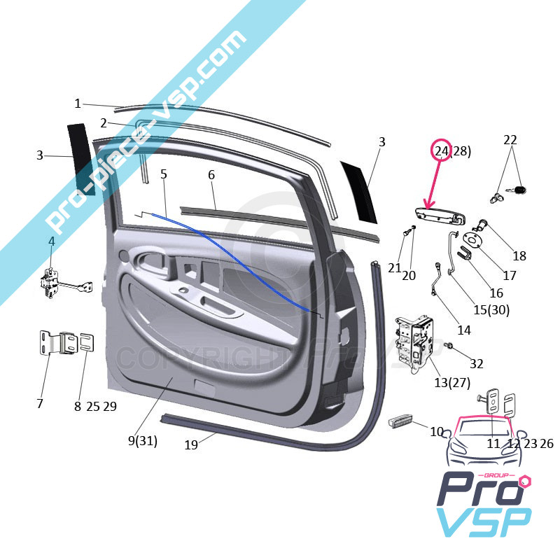 Right outdoor door handle