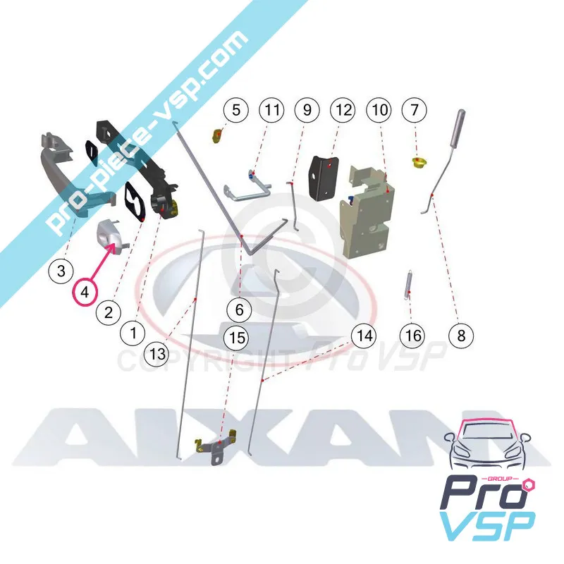 Capacul cromului stâng al mânerului ușii exterioare
