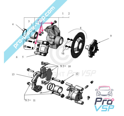 Front brake caliper screw kit