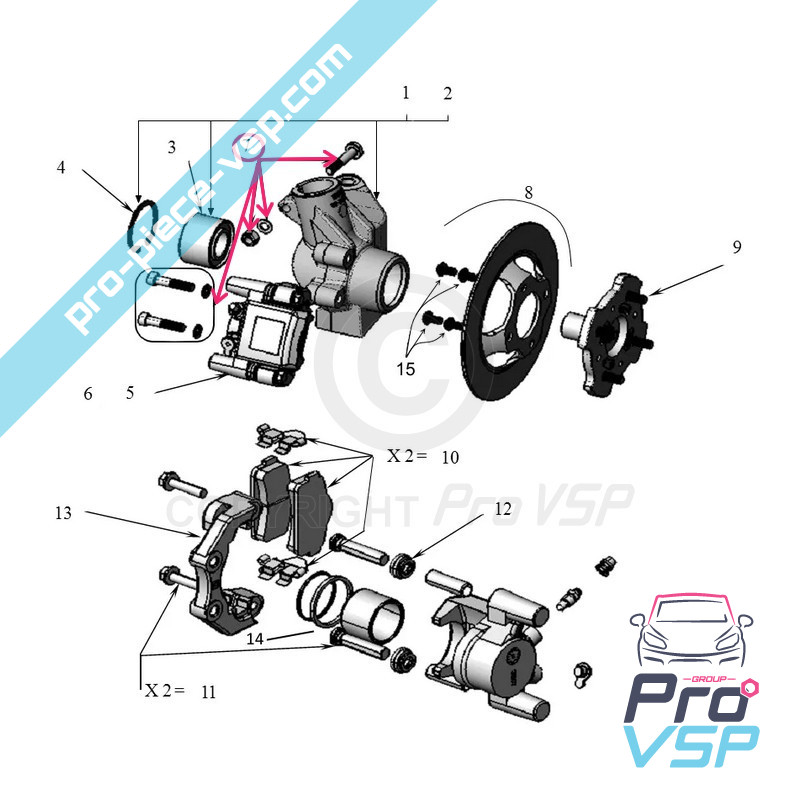 Front brake caliper screw kit