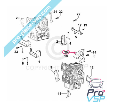 Liaison moteur boîte gauche pour moteur Lombardini Focs 502 523