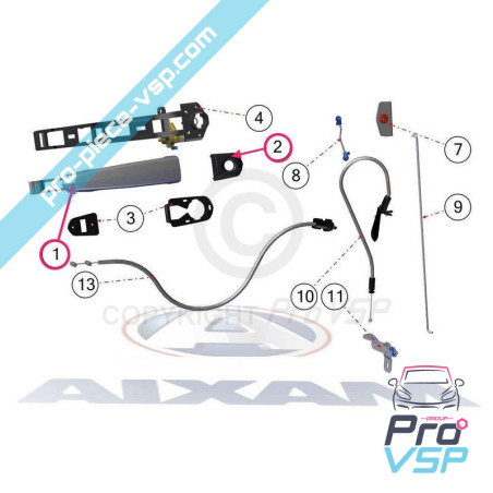 Black right outdoor door handle origin for Aixam Impulsion Vision Sensation