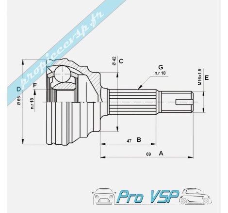 Kit de transmission côté roue pour Aixam tous modèles ( sans ABS ) et Grecav Eke