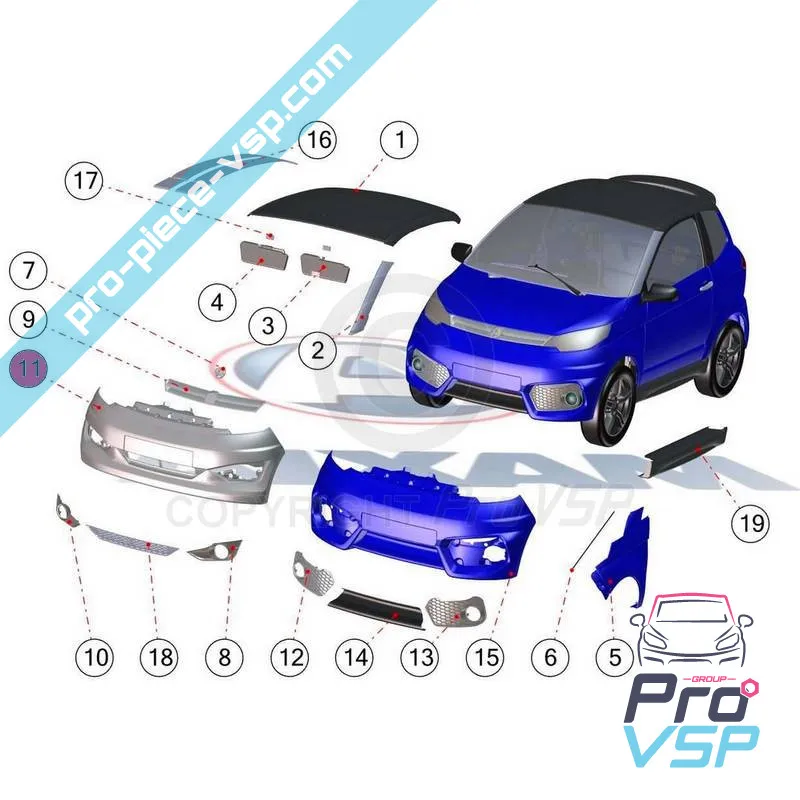 Etupuskuri ADV ABS Muovi Aixam City Coupé (alue Vision )