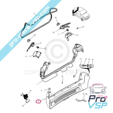 Rear bumper adaptable plastic ABS for Microcar Mgo Fase 2 F8C